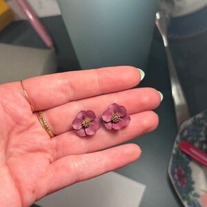 Anthropologie Zenzii Raspberry Mini Flower Stud Earrings